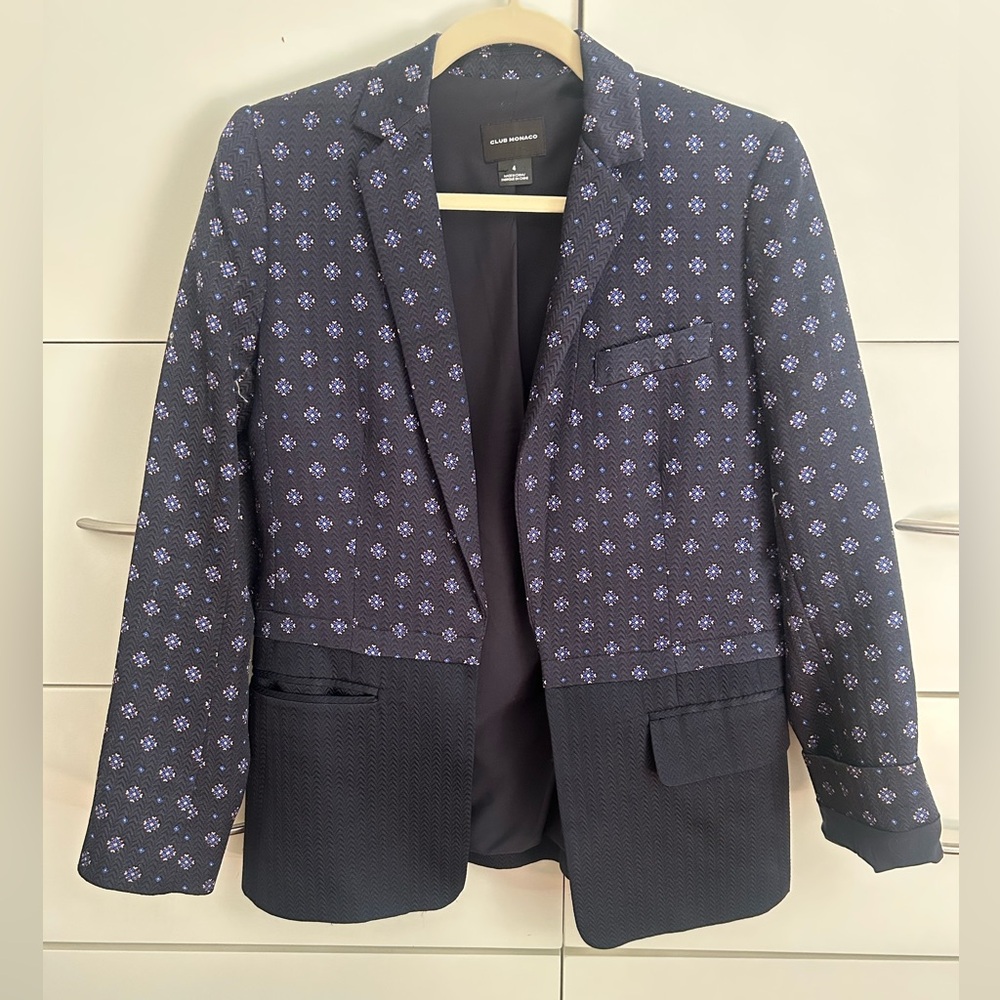 Club Monaco Black and Blue Patterned Blazer